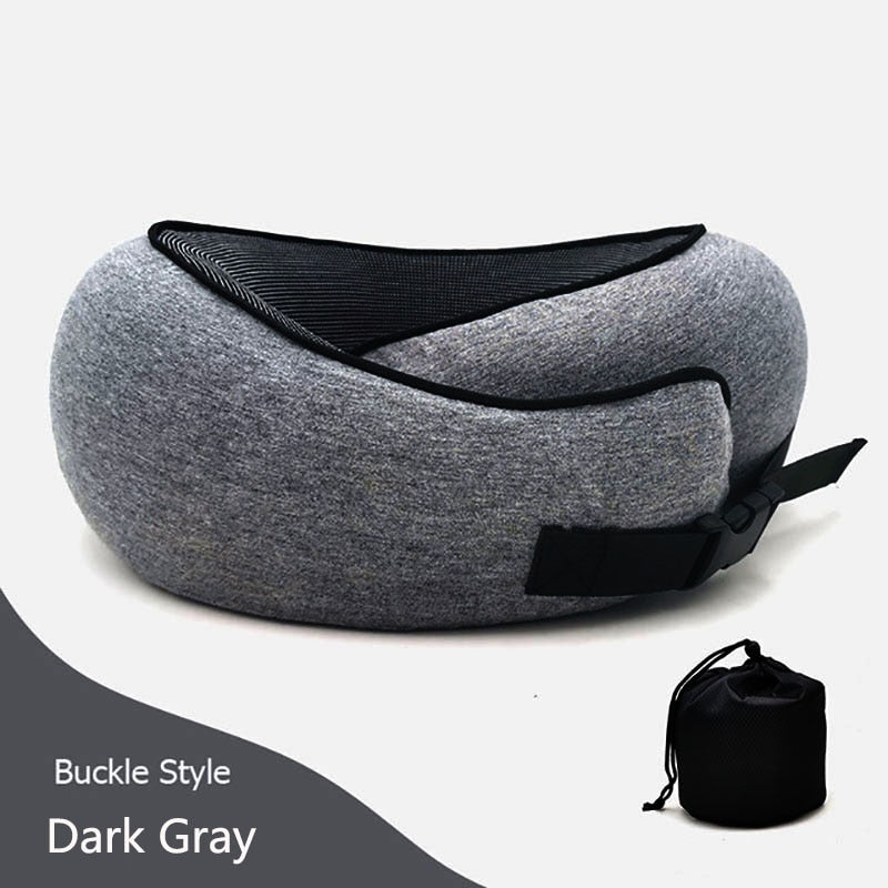 Memory Cotton U-Shaped Travel Pillow with Storage
