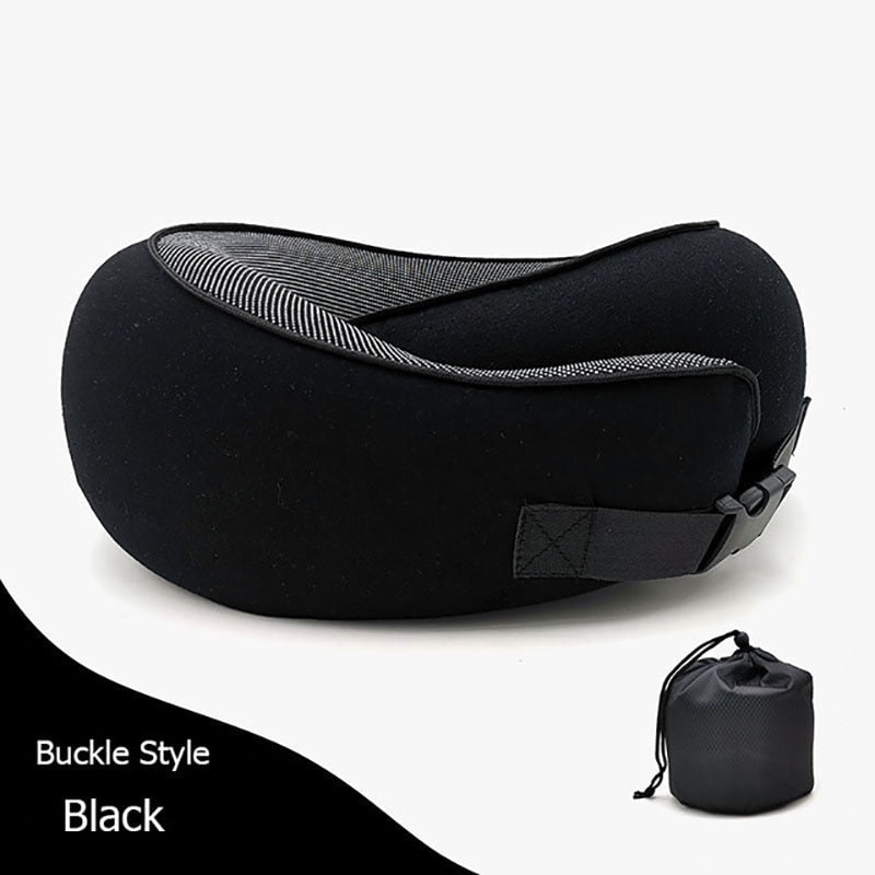 Memory Cotton U-Shaped Travel Pillow with Storage