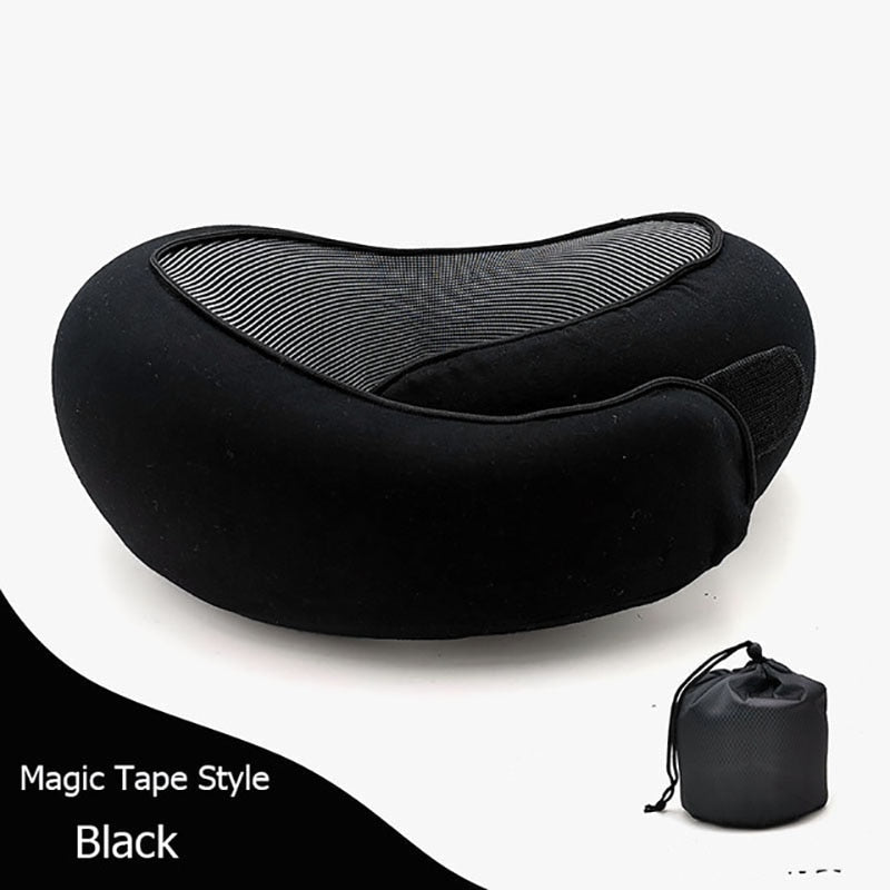 Memory Cotton U-Shaped Travel Pillow with Storage